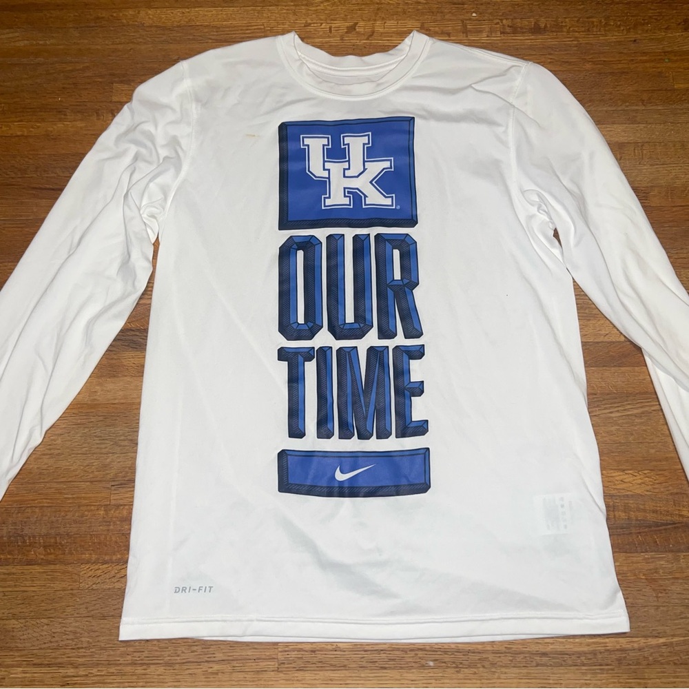 Nike Men Medium White Blue Dri-Fit UK Kentucky Wildcat‎ Long Sleeve Shirt